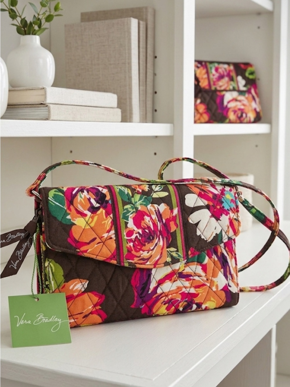 Vera Bradley English Rose (Retired)Quilted Strap Wallet with Bright Floral Print